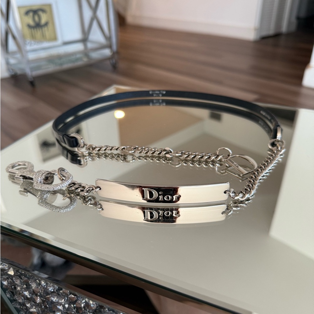 Dior Black Leather Crystal D Chain Belt – Size 85